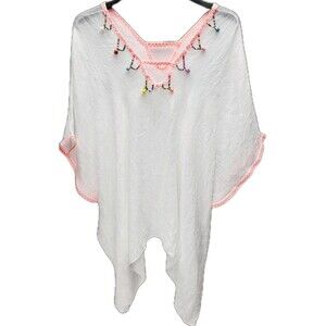 Simonetta Cover-up Shirt Womens XL White Gauze V-Neck Embellished Beach Cruise